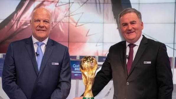 Richard Keys and Andy Gray with the World Cup trophy